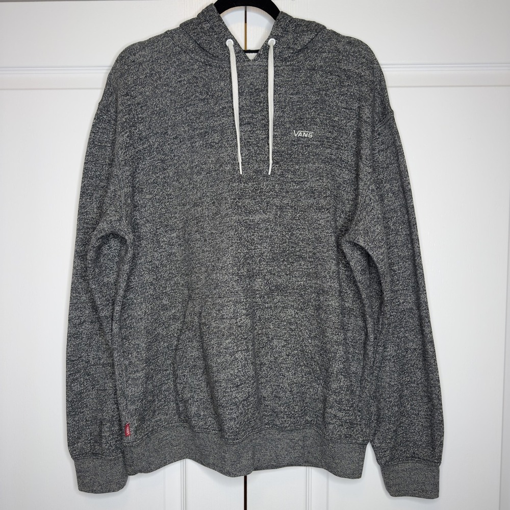 Vans Hoodie Mens Large Gray Fleece Pullover Sweatshirt Kangaroo Pocket Logo